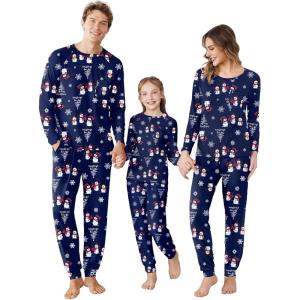 Ekouaer Family Matching Pajamas Christmas Sleepwear Long Sleeve Sleep Shirt with Plaid Pants Soft Loungewear Pjs Set S-XXL(Christmas Snowman Snowflake)