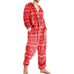 Ekouaer Mens Onesie Christmas Hoodie Fleece One Piece Pajamas Zipper Up Flannel Adult Pjs S-XXL(Christmas Red)