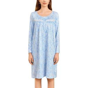 Ekouaer Nightgowns for Women Long Sleeve Sleepshirt Button Nightshirt Floral Sleepwear Night Dress with Pockets S-XXXL(Blue Floral)