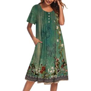 Ekouaer Nightgowns for Women Short Sleeve House Dress with Pockets Floral Print Mumu Dress(New Floral Green)