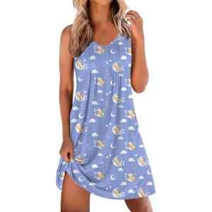 Ekouaer Nightgowns for Women Sleeveless Sleep Shirt Tank Night Gown V Neck Chemise Pleated Night Shirt Soft Sleep Dress(Starry Dreams With Bears)