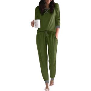 Ekouaer Pajamas For Women Comfy Long Sleeve Jogger Set Lounge Pjs Set With Pockets(Army Green)