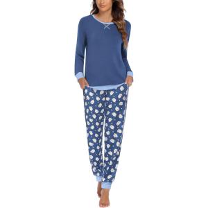 Ekouaer Pajamas For Women Comfy Long Sleeve Jogger Set Lounge Pjs Set With Pockets(Blue Sheep)