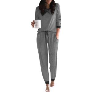 Ekouaer Pajamas For Women Comfy Long Sleeve Jogger Set Lounge Pjs Set With Pockets(Deep Grey)
