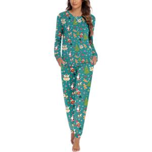 Ekouaer Pajamas For Women Comfy Long Sleeve Jogger Set Lounge Pjs Set With Pockets(Green Christmas)