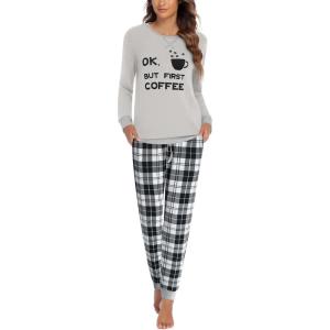 Ekouaer Pajamas For Women Comfy Long Sleeve Jogger Set Lounge Pjs Set With Pockets(Grey Plaid)