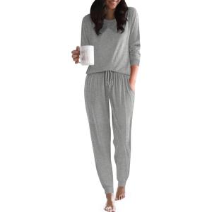Ekouaer Pajamas For Women Comfy Long Sleeve Jogger Set Lounge Pjs Set With Pockets(Light Grey)