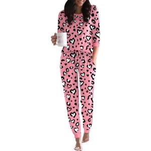 Ekouaer Pajamas For Women Comfy Long Sleeve Jogger Set Lounge Pjs Set With Pockets(Pink Leopard)