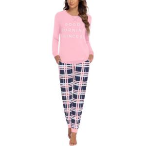 Ekouaer Pajamas For Women Comfy Long Sleeve Jogger Set Lounge Pjs Set With Pockets(Pink Princess Plaid)