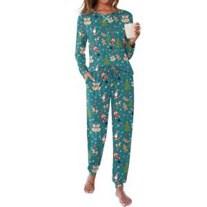 Ekouaer Pajamas For Women Comfy Long Sleeve Jogger Set Lounge Pjs Set With Pockets(Santa Claus Head)