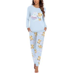 Ekouaer Pajamas For Women Comfy Long Sleeve Jogger Set Lounge Pjs Set With Pockets(Teddy-blue)