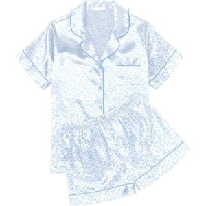 Ekouaer Pajamas for Women Set Silk Satin Pjs Button Down Sleepwear Summer Loungewear Top and Shorts Lounge Set S-XXL(Leopard Light Blue)