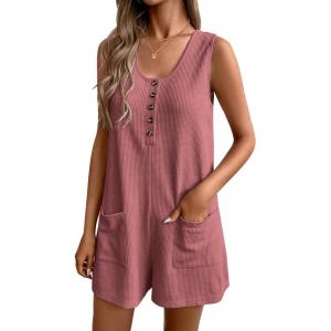 Ekouaer Rompers for Women Summer Shorts Loose Jumpsuit Waffle Casual 2026 Beach Outfits Vacation Clothes(Cassis)