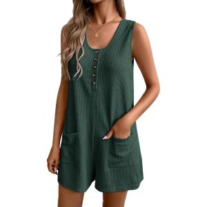 Ekouaer Rompers for Women Summer Shorts Loose Jumpsuit Waffle Casual 2026 Beach Outfits Vacation Clothes(Green)