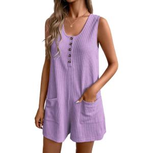 Ekouaer Rompers for Women Summer Shorts Loose Jumpsuit Waffle Casual 2026 Beach Outfits Vacation Clothes(Lilac)