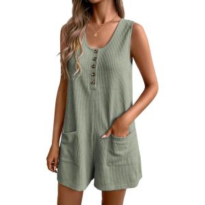 Ekouaer Rompers for Women Summer Shorts Loose Jumpsuit Waffle Casual 2026 Beach Outfits Vacation Clothes(Mint Green)