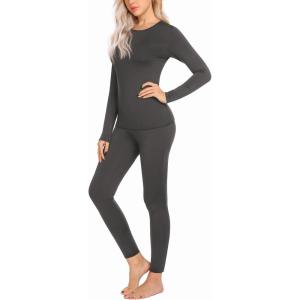 Ekouaer Thermal Underwear for Women Long Johns Sets Base Layer Lightweight 2 Pieces Pajams Set(Grey)