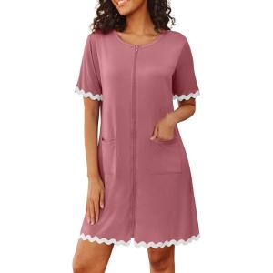 Ekouaer Women Zip Up Robe Lightweight Housecoats with Pockets Knee Length Short Bathrobes Soft Nightgown S-3XL(Gray Purple)