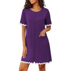 Ekouaer Women Zip Up Robe Lightweight Housecoats with Pockets Knee Length Short Bathrobes Soft Nightgown S-3XL(Purple)