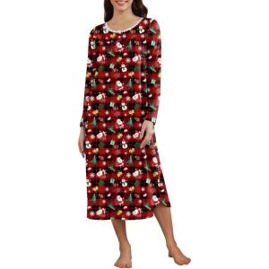 Ekouaer Women’s Long Sleeve Nightgown Long Sleepshirt Henley Nightgowns Full Length Sleep Dress with Pockets S-3XL(Christmas Red)