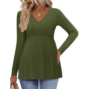 Ekouaer Women’s Maternity Shirts Long Sleeve Pregnancy Tops for Women V Neck Tunic Blouses Clothes(Army Green)
