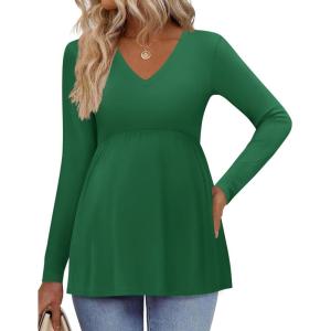 Ekouaer Women’s Maternity Shirts Long Sleeve Pregnancy Tops for Women V Neck Tunic Blouses Clothes(Green)