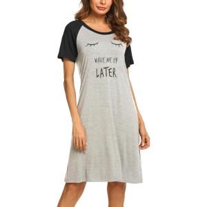 Ekouaer Womens Nightgown Short Sleeve Night Dress Printed Sleepwear Soft Sleep Shirt S-3XL(B-black-wake Me Up Later)
