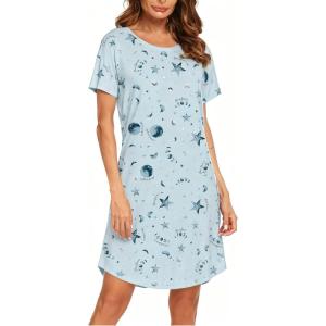 Ekouaer Womens Nightgown Short Sleeve Night Dress Printed Sleepwear Soft Sleep Shirt S-3XL(Blue Star)