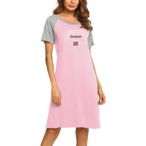 Ekouaer Womens Nightgown Short Sleeve Night Dress Printed Sleepwear Soft Sleep Shirt S-3XL(Pink Teddy Bear)