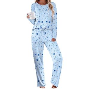 Ekouaer Womens Pajama Sets 2 Piece Sleepwear Soft Pajamas Long Sleeve Pjs Comfy Loungewear S-XXL(Blue Star)