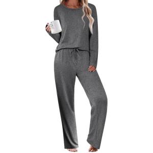 Ekouaer Womens Pajama Sets 2 Piece Sleepwear Soft Pajamas Long Sleeve Pjs Comfy Loungewear S-XXL(Dark Gray)