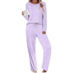 Ekouaer Womens Pajama Sets 2 Piece Sleepwear Soft Pajamas Long Sleeve Pjs Comfy Loungewear S-XXL(Lilac Dots)