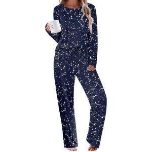 Ekouaer Womens Pajama Sets 2 Piece Sleepwear Soft Pajamas Long Sleeve Pjs Comfy Loungewear S-XXL(Navy Blue Star)
