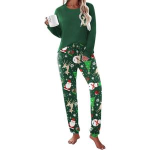 Ekouaer Womens Pajamas Set Long Sleeve Christmas PJ Sets Soft Lounge Set for Women Sleepwear Joggers with Pockets(Green)