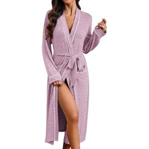 Ekouaer Womens Robe Long Bathrobe Lightweight Soft Knit Kimono Robes Ladies Casual Sleepwear S-3XL(Purple)