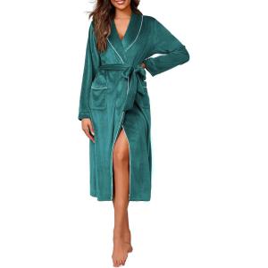 Ekouaer Women’s Robe Long Velvet Long Length Bathrobe Soft Warm Sleepwear Shawl Collar Casual Ladies Loungewear(A_dark Peacock Blue)