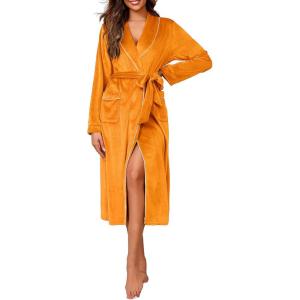 Ekouaer Women’s Robe Long Velvet Long Length Bathrobe Soft Warm Sleepwear Shawl Collar Casual Ladies Loungewear(A_orange)