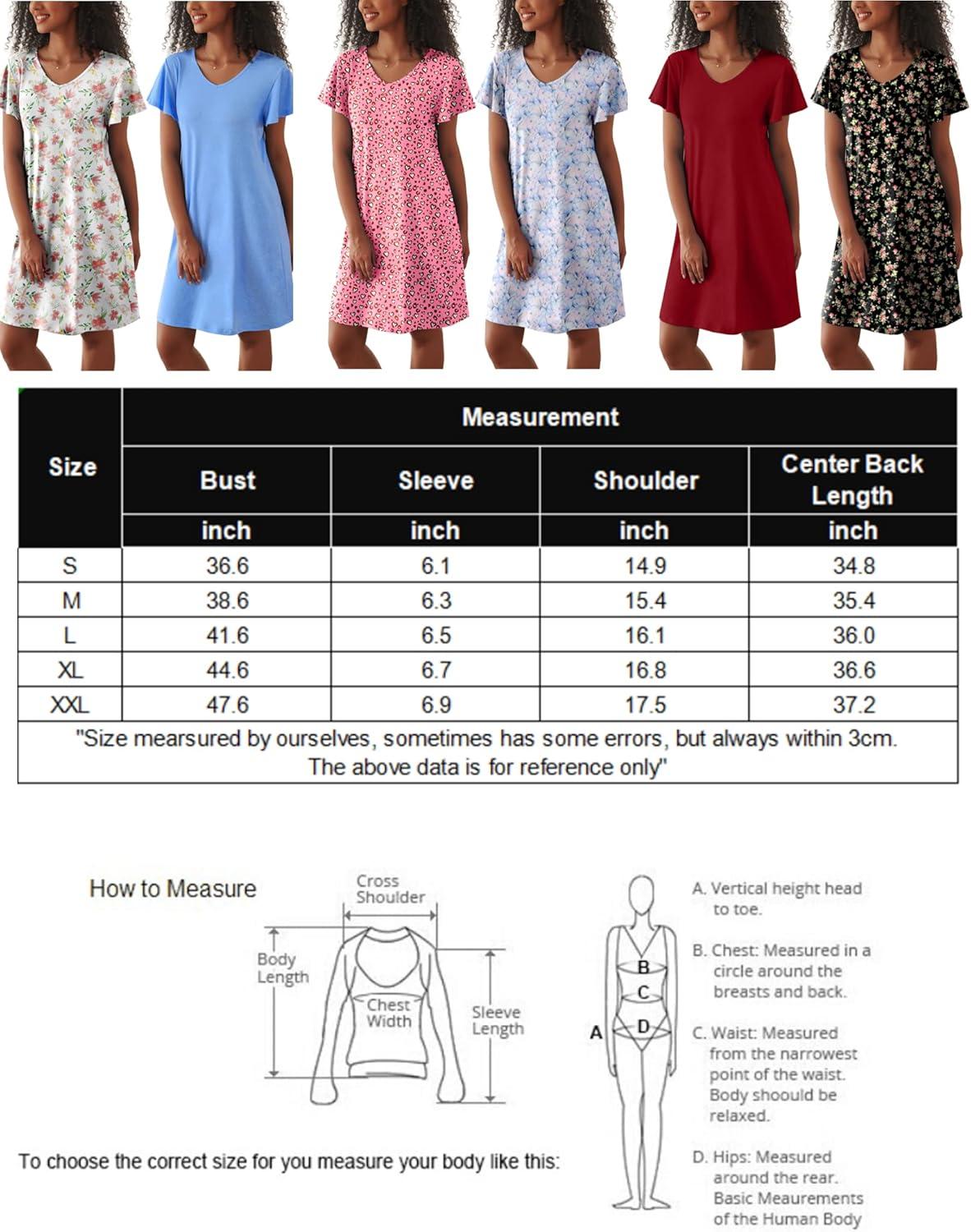imageEkouaer 2 Pack Womens Nightgown Short Sleeve Nightshirts Comfy Soft Pajama Sleep DressPinkstar Print