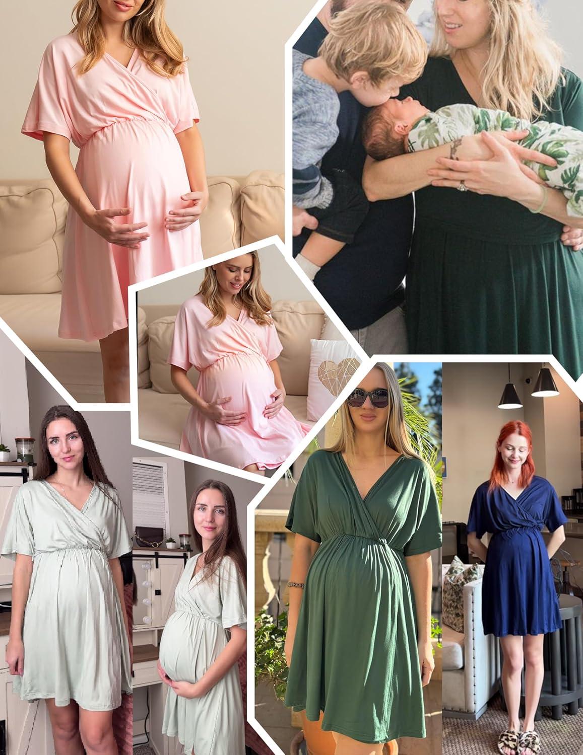 imageEkouaer 3 in 1 Labor and Delivery Gown for Hospital Short Sleeve Maternity Nursing Dress Nightgown Postpartum SleepwearDusty Rose
