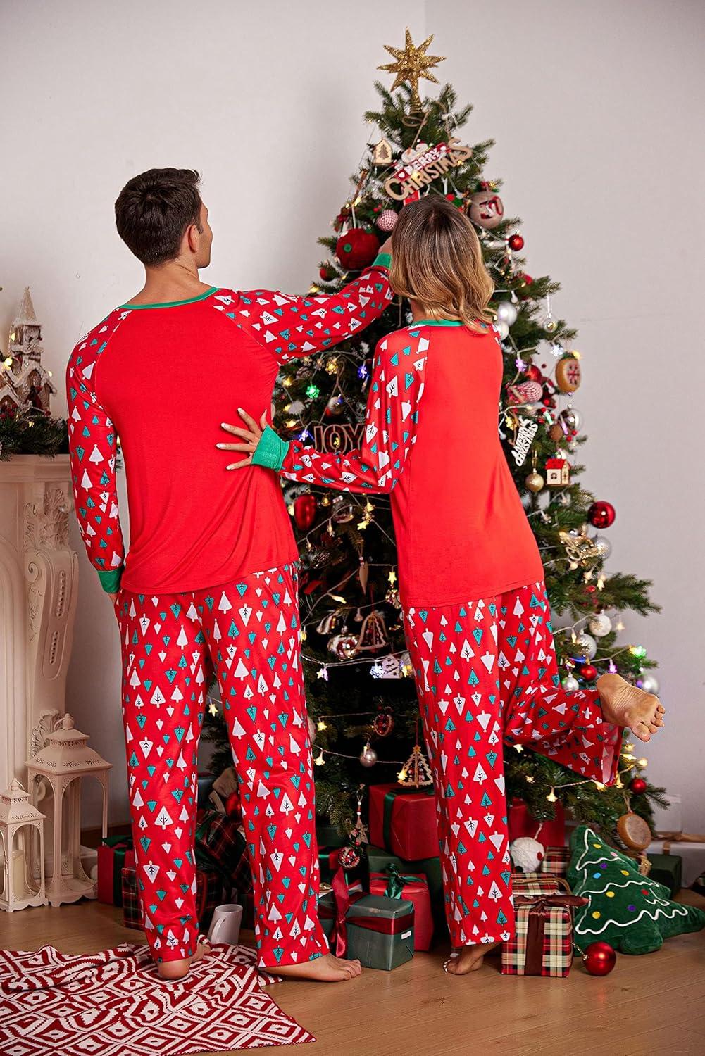 imageEkouaer Christmas Pajamas for Family Matching Sets Long Sleeve Xmas Pj Set Soft Holiday Sleepwear SXXLPat2red
