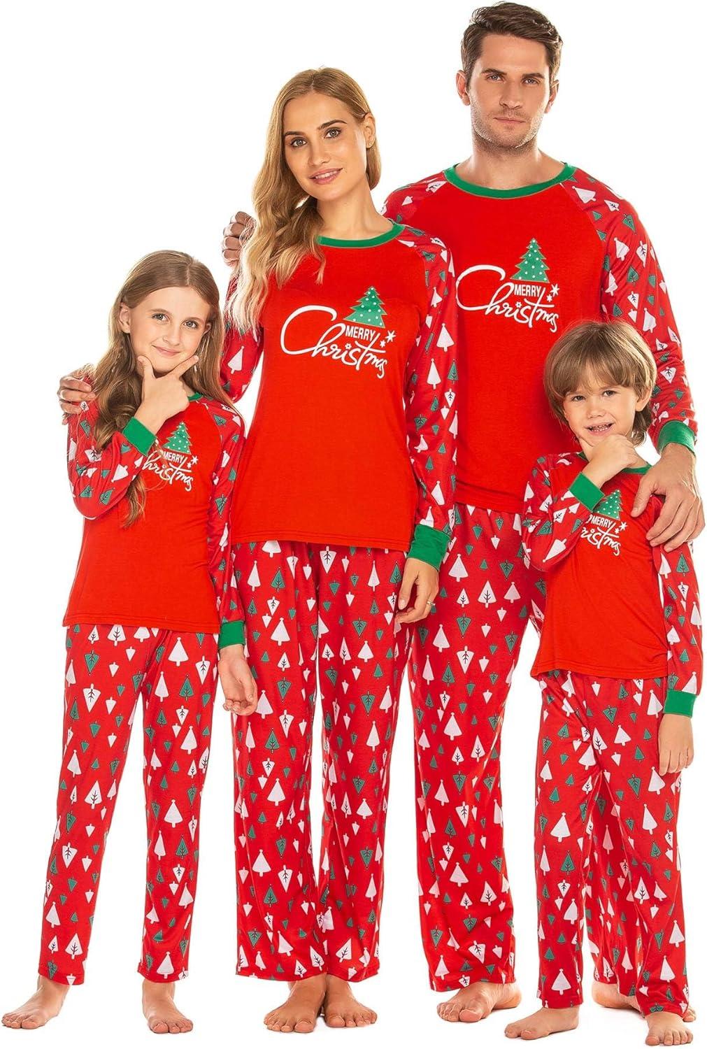imageEkouaer Christmas Pajamas for Family Matching Sets Long Sleeve Xmas Pj Set Soft Holiday Sleepwear SXXLPat2red
