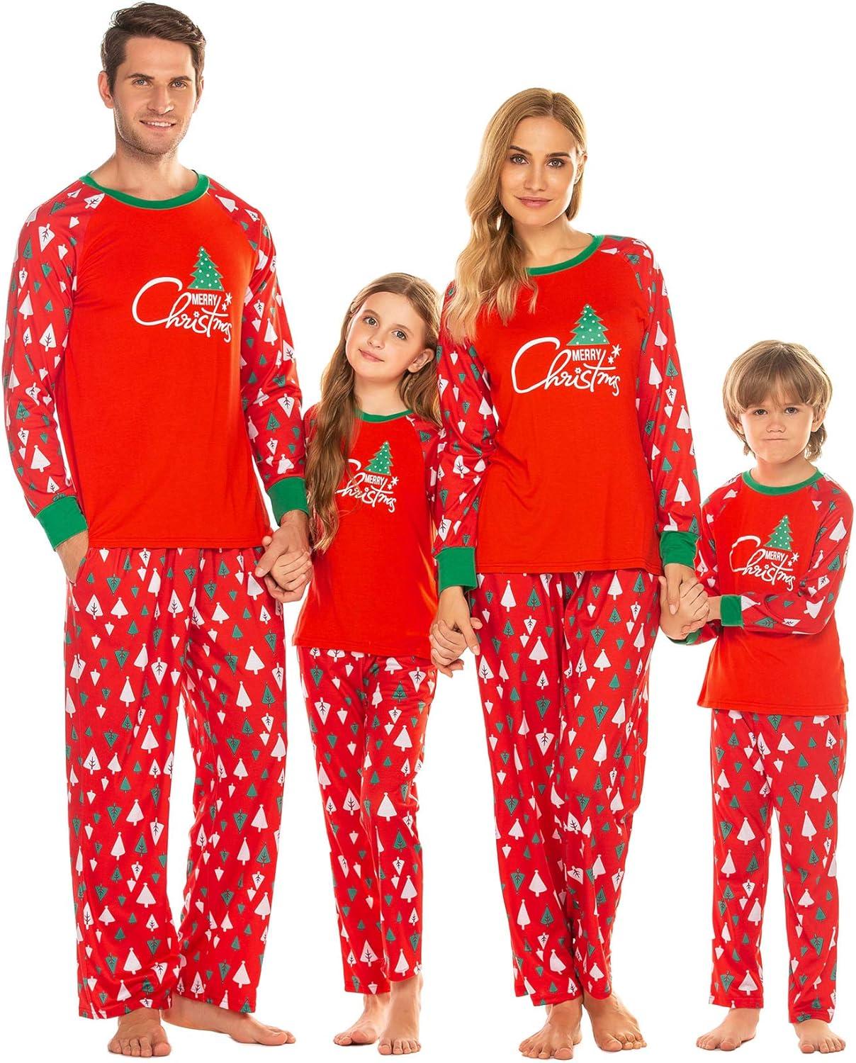 imageEkouaer Christmas Pajamas for Family Matching Sets Long Sleeve Xmas Pj Set Soft Holiday Sleepwear SXXLPat2red