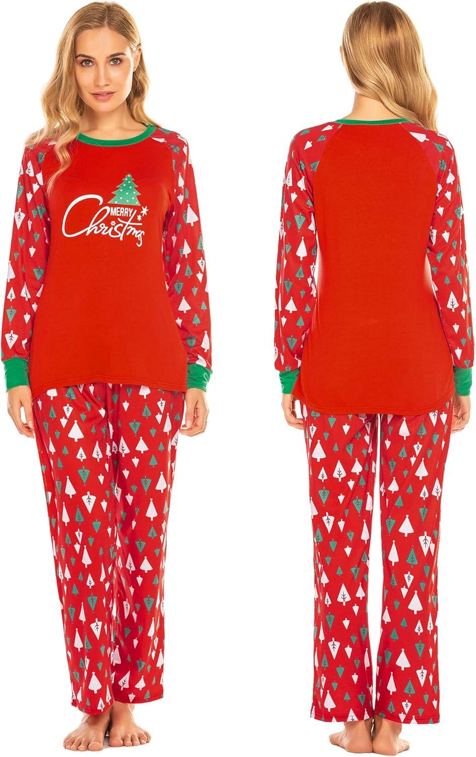 imageEkouaer Christmas Pajamas for Family Matching Sets Long Sleeve Xmas Pj Set Soft Holiday Sleepwear SXXLPat2red