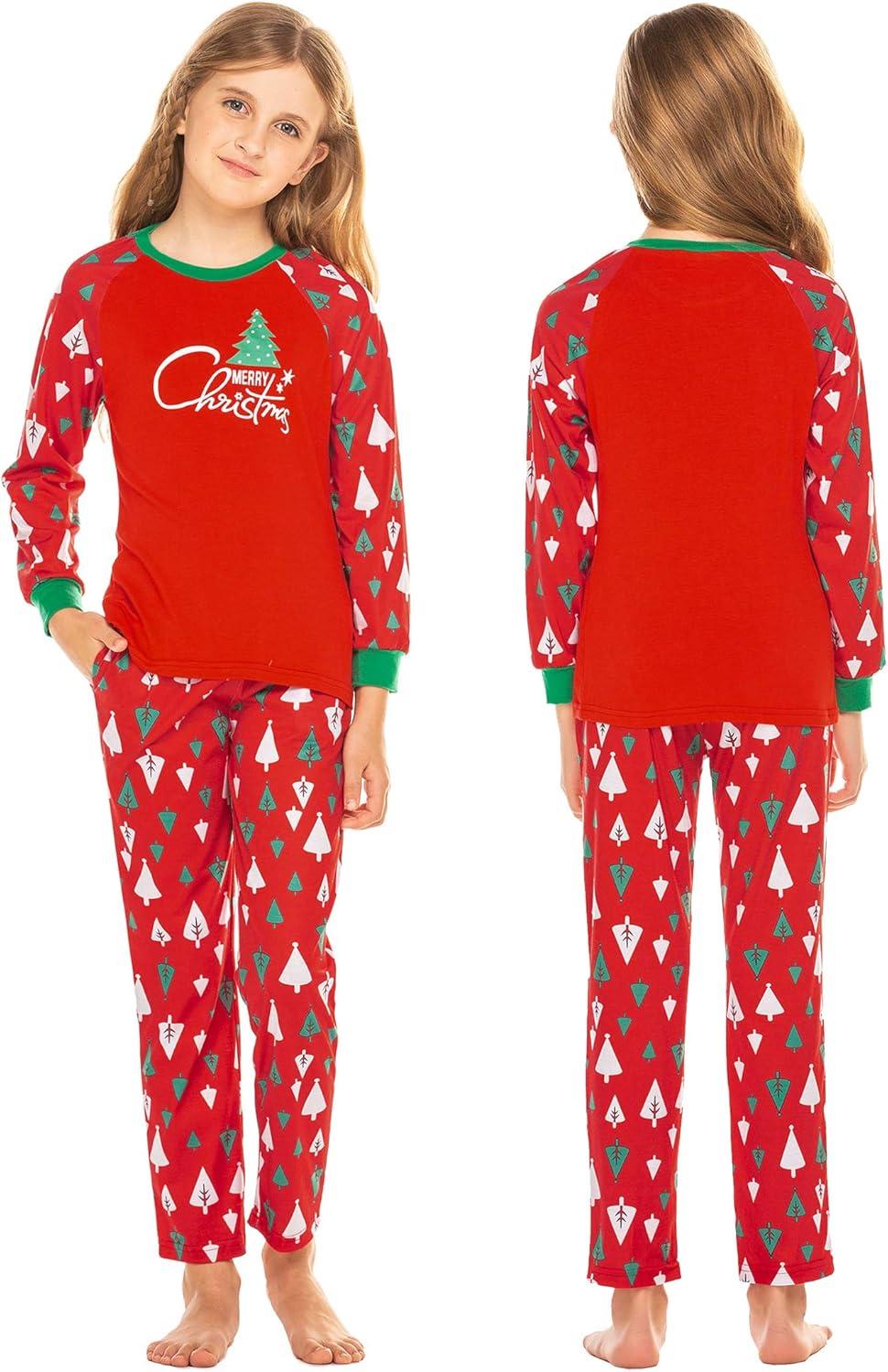 imageEkouaer Christmas Pajamas for Family Matching Sets Long Sleeve Xmas Pj Set Soft Holiday Sleepwear SXXLPat2red