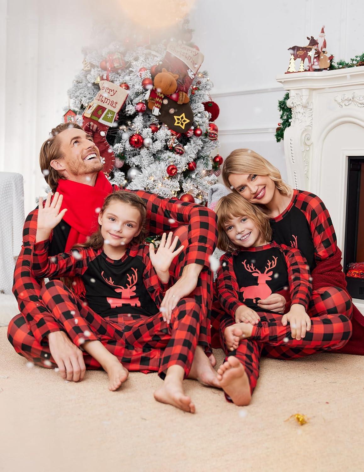 imageEkouaer Christmas Pajamas for Family Matching Sets Long Sleeve Xmas Pj Set Soft Holiday Sleepwear SXXLPat4plaid