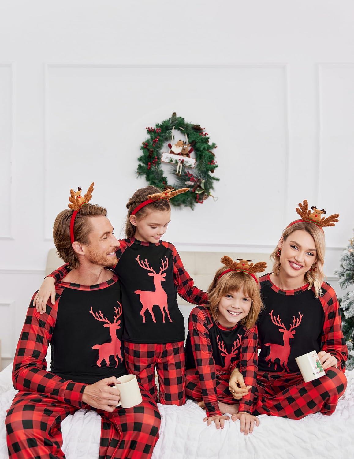 imageEkouaer Christmas Pajamas for Family Matching Sets Long Sleeve Xmas Pj Set Soft Holiday Sleepwear SXXLPat4plaid