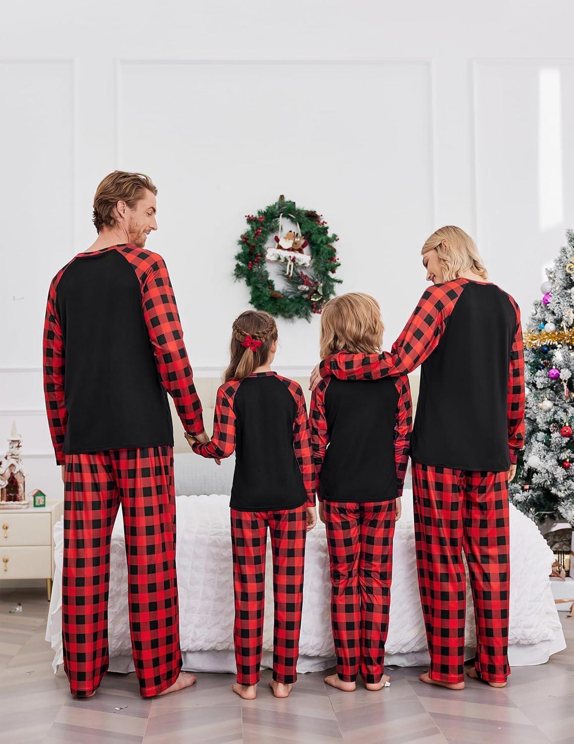 imageEkouaer Christmas Pajamas for Family Matching Sets Long Sleeve Xmas Pj Set Soft Holiday Sleepwear SXXLPat4plaid