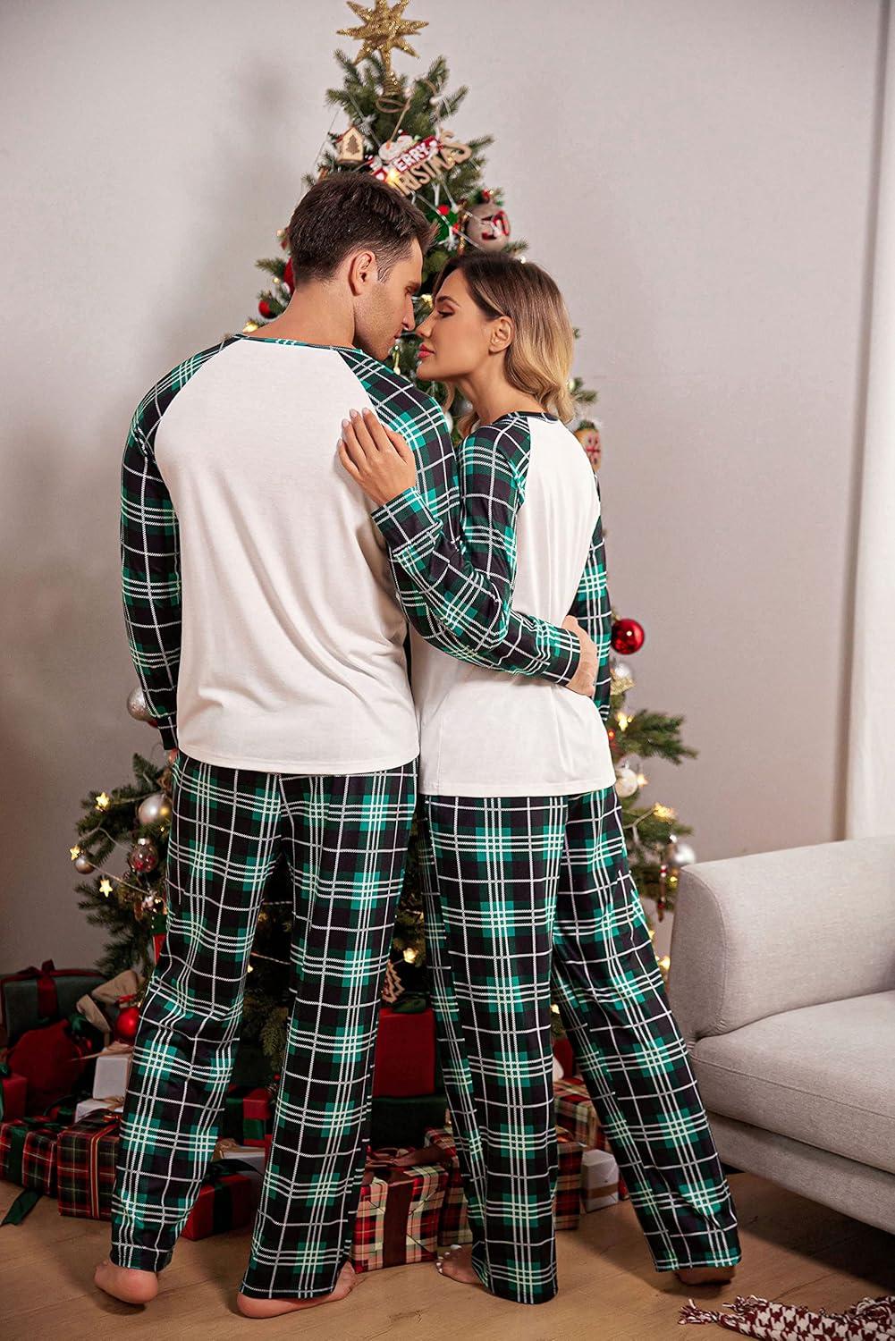 imageEkouaer Christmas Pajamas for Family Matching Sets Long Sleeve Xmas Pj Set Soft Holiday Sleepwear SXXLPat7plaid