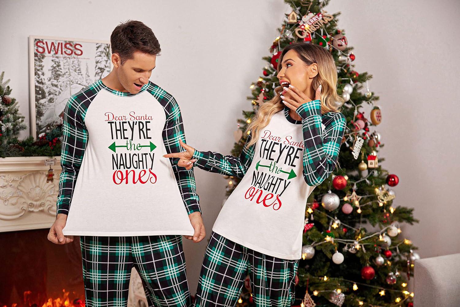 imageEkouaer Christmas Pajamas for Family Matching Sets Long Sleeve Xmas Pj Set Soft Holiday Sleepwear SXXLPat7plaid