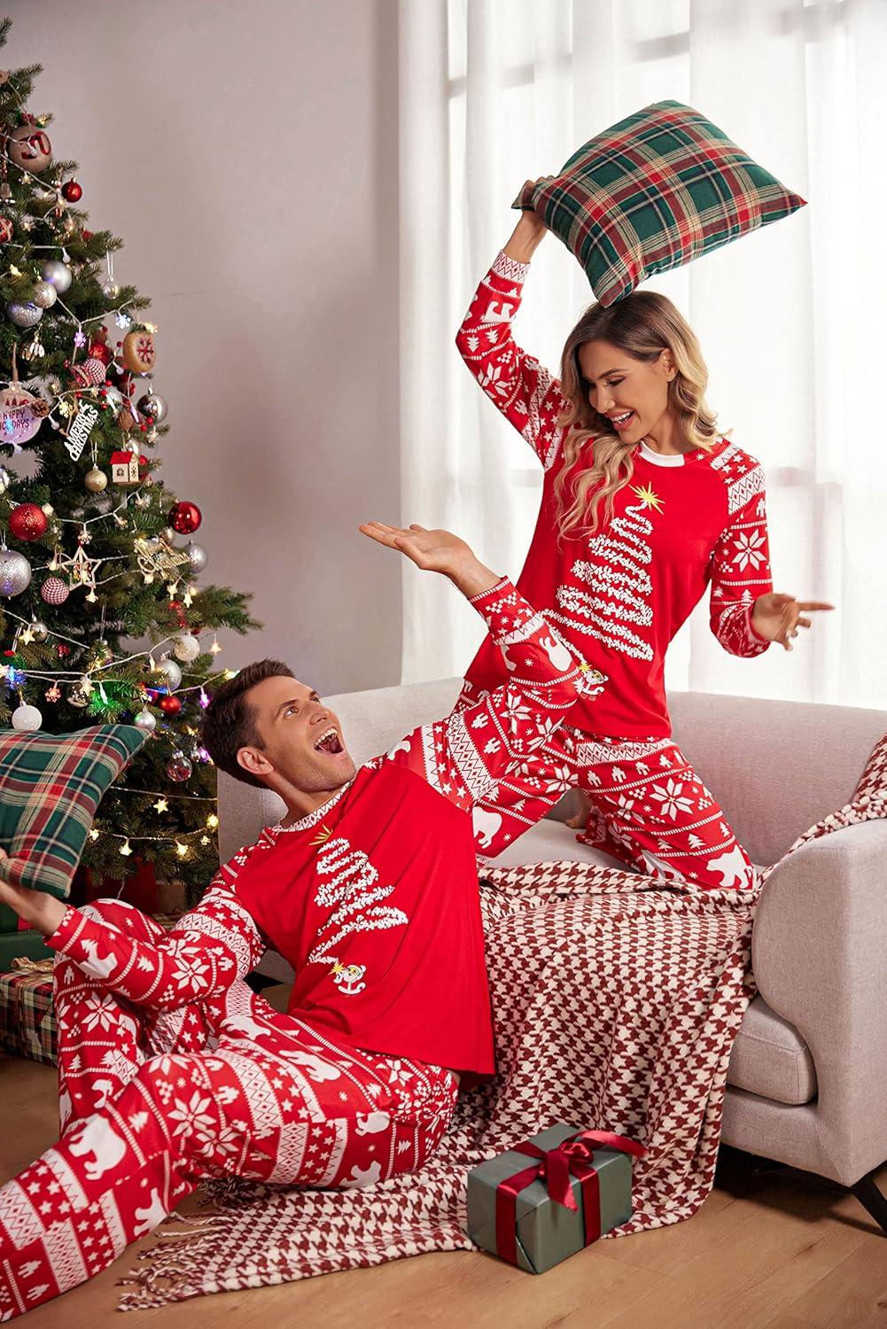 imageEkouaer Christmas Pajamas for Family Matching Sets Long Sleeve Xmas Pj Set Soft Holiday Sleepwear SXXLPat8plaid